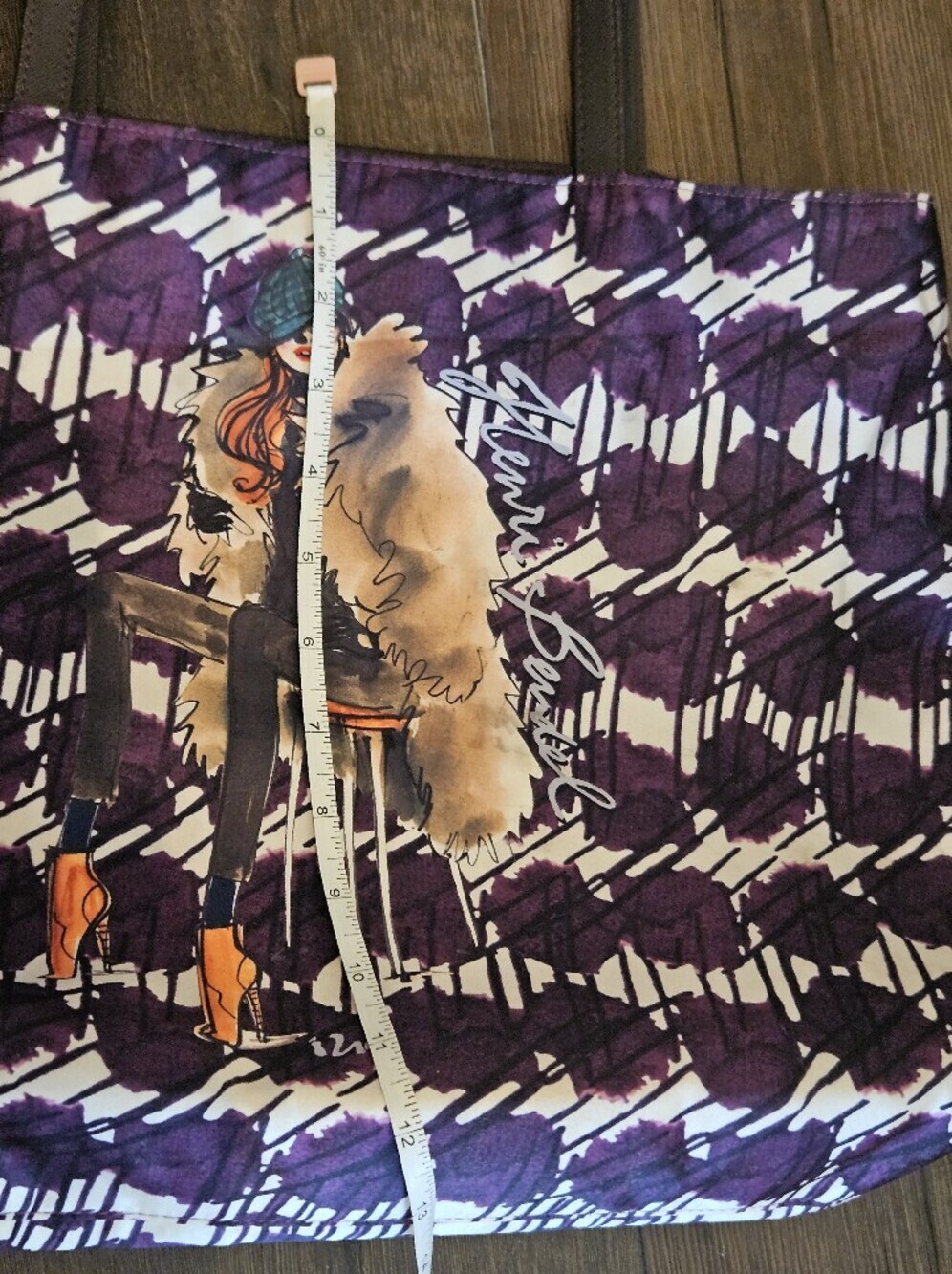 Henri Bendel NYC Fashion Illustration Purple Graphic Tote Shopper Bag - Picture 11 of 16